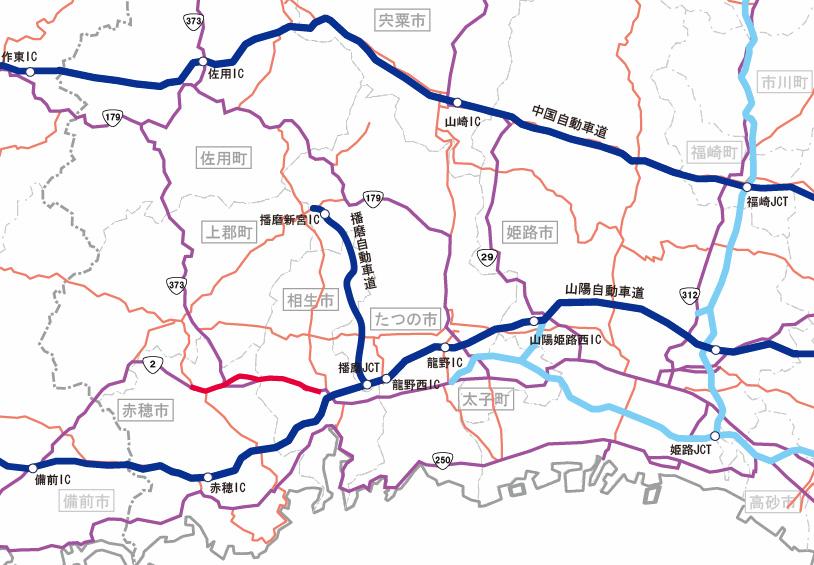 (2) 図面 (1 2 に該当する道路を明示すること ) 至岡山 至大阪 3 姫路上郡線 新設 改築道路 L=8.