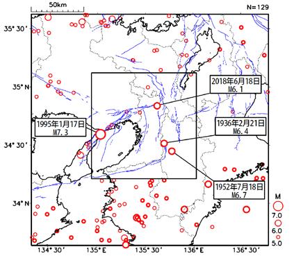 過去の地震活動 図 -6 領域 b 内の発震機構分布図 (18 年 6 月 18 日 ~18 年 6 月 3 日 深さ ~km M 4.