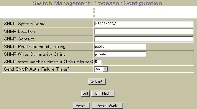 SNMP 次の Switch Management Processor Configuration フォームを表示するには System > General を選択します 次の表に Switch Management Processor Configuration フォームの SNMP を示します 表 102 Switch Management Processor Configuration