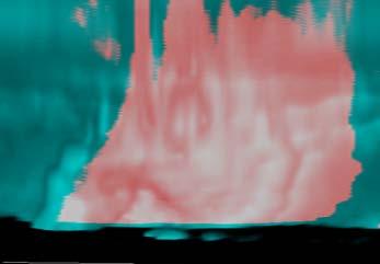次元表示した 上部はエコー強度の水平断面 視点は南南東方向から 被害域 ( 赤太線 )