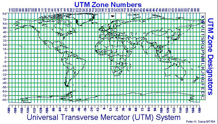 ユニバーサル横メルカトール図法 (1) 特徴 投影誤差は 5/10,000 程度 西経 180 を基準とし, 東に向かって全世界を経度 6 きざみで 60 のゾーンに分割, 各ゾーンは北緯 84 ~ 南緯 80 を緯度 きざみで 22 区間に分割 地表面 投影面 日本は第 51 帯 ~56 帯