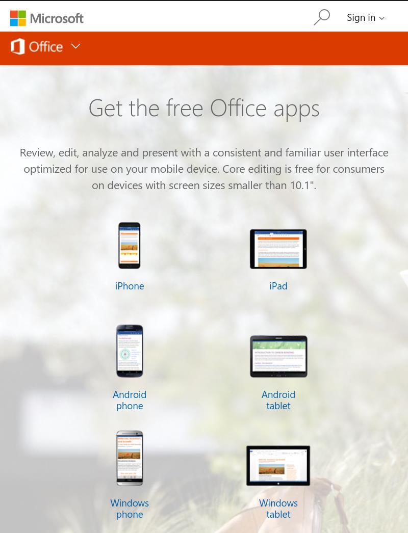 iphone/ipad の場合 必要なオフィスアプリケーションを個別ダウンロードする必要があります Office on