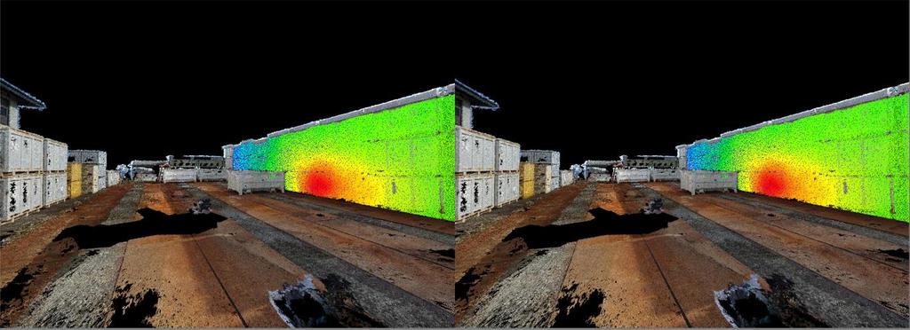 図 6 1F サイト内にある廃棄物置場を 3 次元モデル化し コンプトンカメラで撮影したホットスポッ