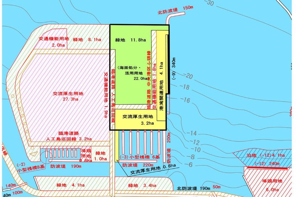 1ha [ 既設の変更計画 ] 埠頭用地 0.9ha [ 新規計画 ] 水域施設計画 泊地水深 12m 面積 4.