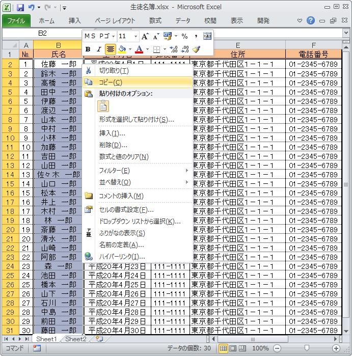 7-2.Excel からシステムへ直接コピー & ペーストできない場合 (1) Excel