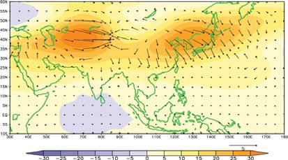 ことがわかる 図 5 によりこれらのエリアではともに南風偏差になっているので 北向きに熱を運んでいることがわかる 図 15 strong monsoon year 6~8 月の 100hPa