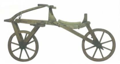 ドライジーネ型 1817 年にドイツ人のドライス男爵が発明 地面を足で蹴って走る木製の乗り物