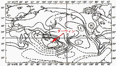 図 -3 ダーウィンと世界各地の年平均海面気圧偏差の相関係数 ( 気象庁より ) 2-3 PNA (Pacific / North American) パターン 図 -4