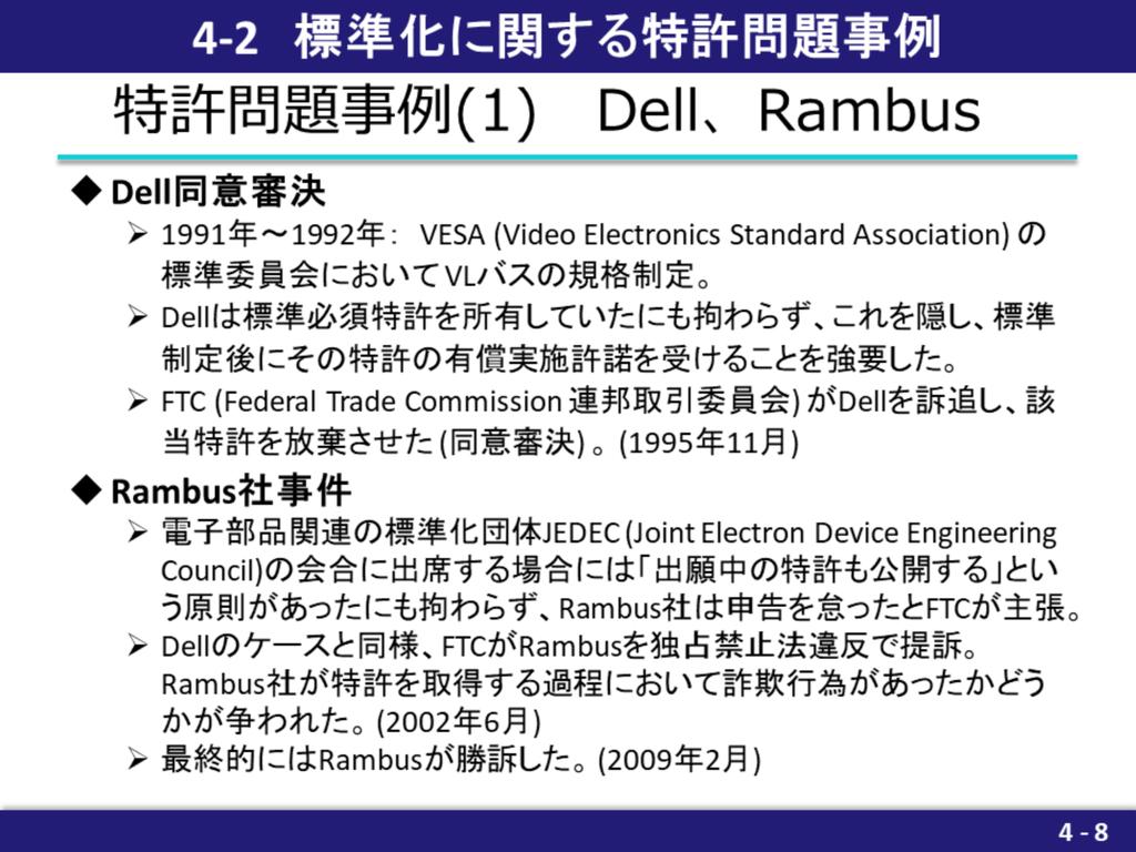 Dell Rumbus の両事例ともに 標準化作業に参加していながら 特許宣言せず