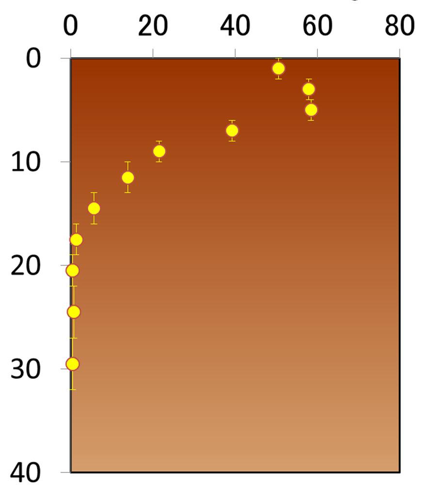 青森県六ヶ所村未耕地における 2003 年の土壌中 137 Cs 濃度鉛直分布 137 Cs 濃度 (Bq/kg) 1963 年のピーク 深度