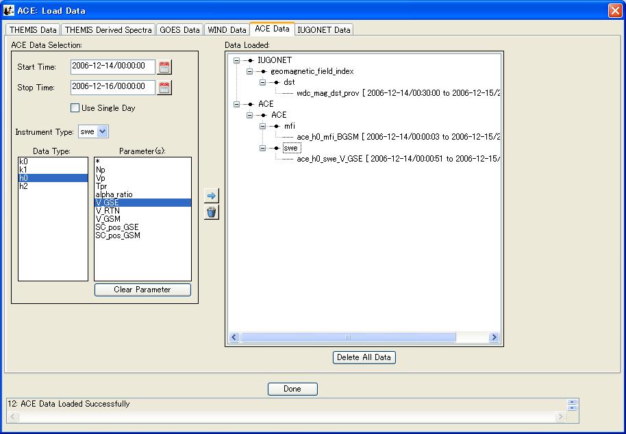 基本操作 (GUI)10 Load Data ウィンドウ ACE Data を選ぶ 6swe