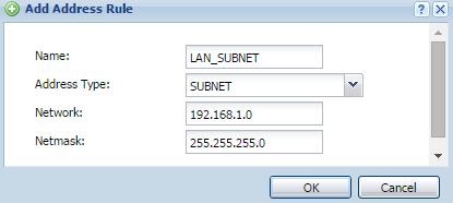 Add をクリックし LAN 側の IP アドレスオブジェクトを作成します ( ア ) Name : 任意の名称を入力します ( イ ) Address Type : SUBNET を選択します ( ウ )
