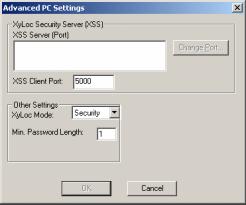 Advanced PC Settings (Security) (SDK) 2 XyLoc Password XSS Port What It Does: : XyLoc Security Server XSS User (XSS) XyLoc Mode What It Does: