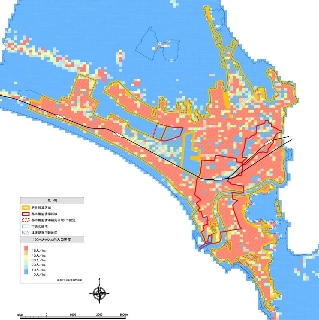 参考 居住誘導区域の面積 人口密度等について本市では 立地適正化計画の対象区域である都市計画区域 に対し 市街化区域 の面積は約 2 割に過ぎないものの 人口は約 9 割を占め 市街化区域