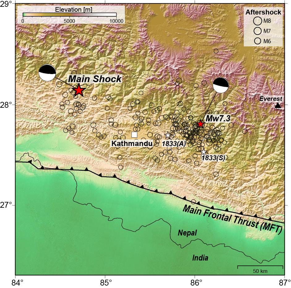 ネパール (Gorkha) 地震 2015.4.25 06:11UTC Mw7.8 Depth=8.