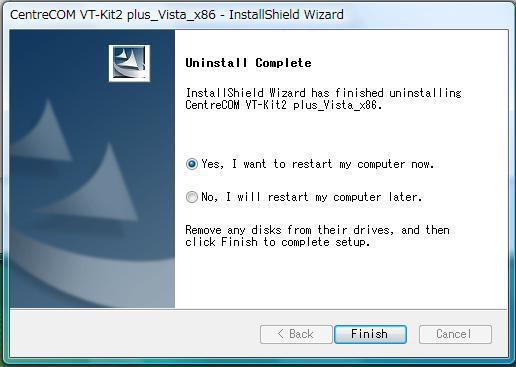 7. Uninstall Complete 画面が表示されたら Yes, I want to restart my computer now.