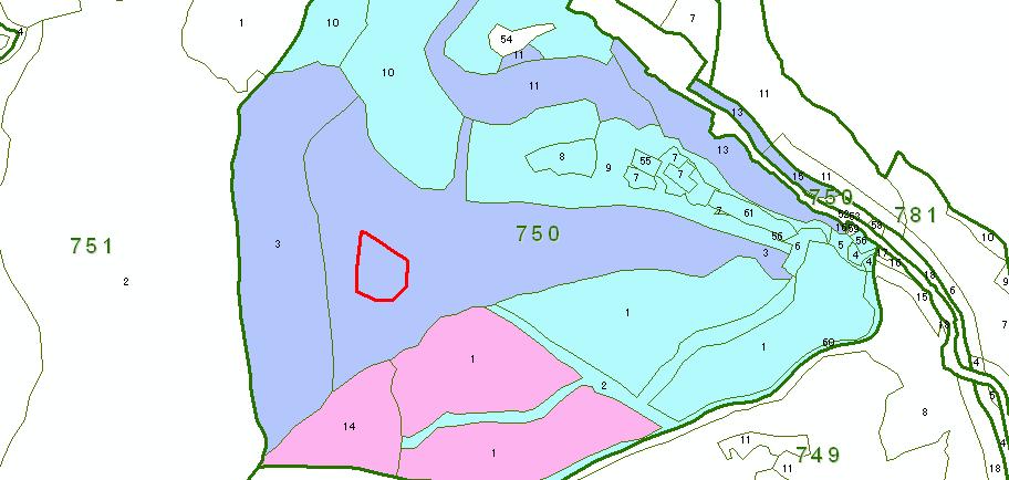 図 4. 3-2 メッシュ区分の例 < 赤枠内が調査現場の位置 > 4. 3. 2 土壌図土壌図は, 国有林 GIS によるものを基本としたが, 記載のないものも見受けられたため, 国有林 GIS 情報に加え, 土交通省国土計画局より提供されている, 国土数値情報を利用した (1) 国有林 GIS 情報地質情報と同様に, 土壌に関する情報も国有林 GIS の森林調査簿より取得した 図 4.