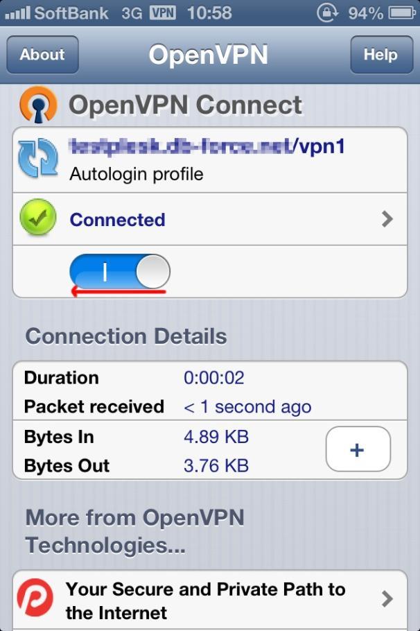 1.8 ios VPN 切断手順 1. [OpenVPN] をタップ 2.