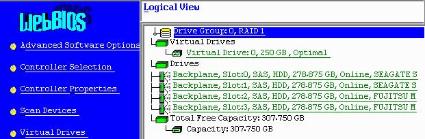 ディスクグループ内にロジカルドライブが二つ以上作成されている場合は使用できません RAID1+0, RAID 5+0, RAID6+0 ロジカルドライブには使用できません リビルド (Rebuild) BGI(Background Initialization) 等のバックグラウンドタスクの実行中は使用できません 使用方法 1 WebBIOS メイン画面より Virtual Drive