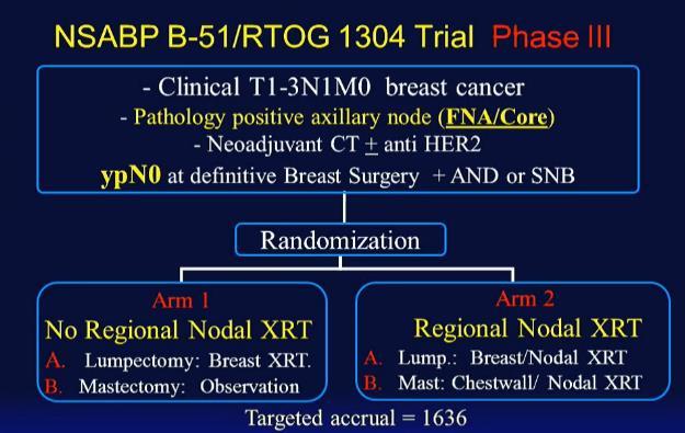 cn1 ypn0/ypn+ 領域リンパ節照射の進行中臨床試験 NSABP B51/RTOG 1304 The Role of Postmastectomy Radiation Therapy in Patients with Breast Cancer Responding to Neoadjuvant Chemotherapy ALLIANCE A011202 (NCT01901094) A