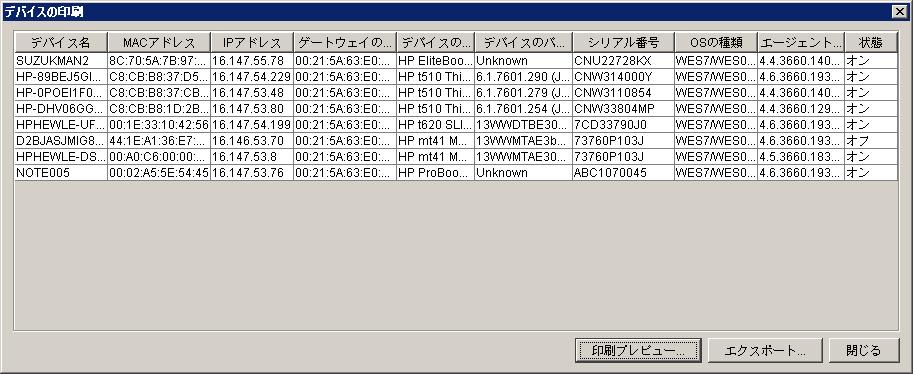 2. 利用例デバイスハードウェア情報一覧の取得 デバイス名 IP アドレス シリアル番号 シンクライアント端末のシリアル番号 MAC アドレス IP アドレス