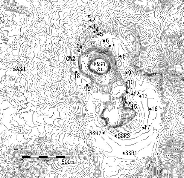 ~2011 年 3 月 ) 中岳第一火口の北西側火口縁にある観測点 (CW1,CW2) では 2010 年 4 月頃から全磁力が減少しており火口地下は徐々に冷却していると考えられていましたが 2010