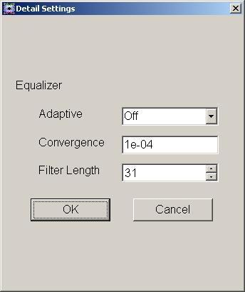 共通設定 (9/12): Detail Settings Equalizer 動作に対するパラメータを設定します (Non-Formatted かつ Modulation 2FSK/4FSK/O-QPSK) Detail Settings (Non-Formatted & Modulation 2FSK/4FSK) Adaptive: On: Equalizerを使用
