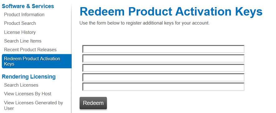 2.4 画面左のメニューから Redeem Product Activation Keys を選択すると 以下の画