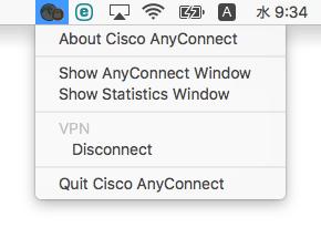 4. 接続終了の手順 1 メニューバーの Cisco AnyConnect のアイコンをクリックし リストの