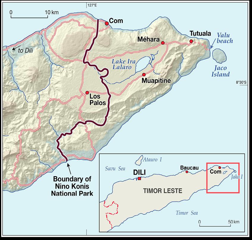 Figura 1: Mapa Sub-distritu Tutuala no Jardin Nasionál Nino Konis Santana Fonte Informasaun: CartoGIS, College of Asia and the Pacific, ANU.