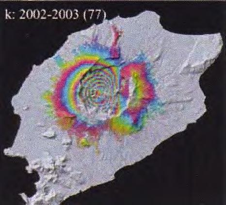 2002-2003 年期間に検出された地殻変動 1 fringe = 2.